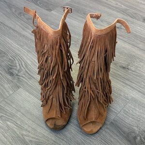 Liliana Women’s Fringe Suede Tan Heels